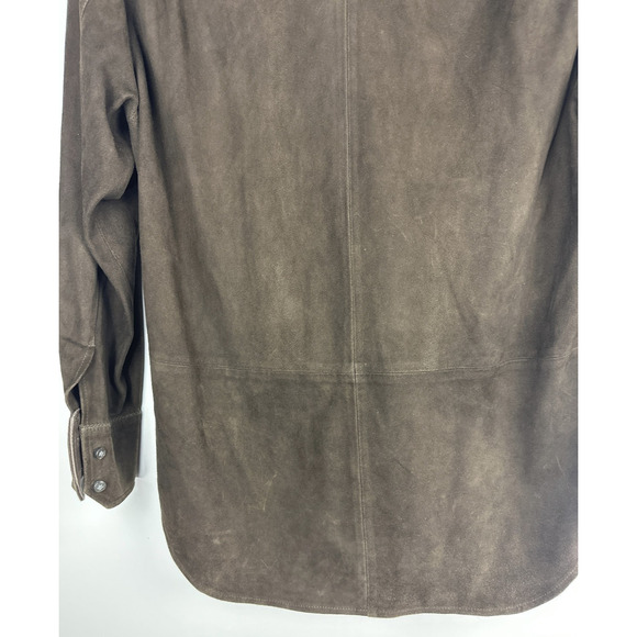 Robert Talbott Men's Brown Suede Leather Shacket Shirt Jacket Button Size Large - Picture 15 of 16